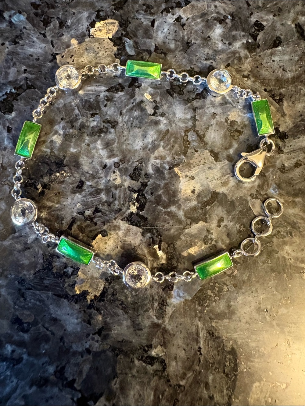 10ct Natural Chrome Diopside and Zircon Sterling Silver Bracelet - Women Jewelry